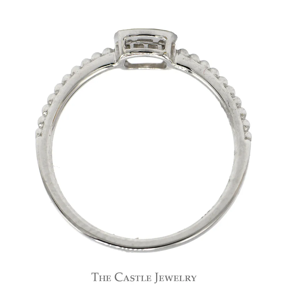 Square Shaped Baguette & Round Diamond Cluster Ring with Beaded Sides in 10k