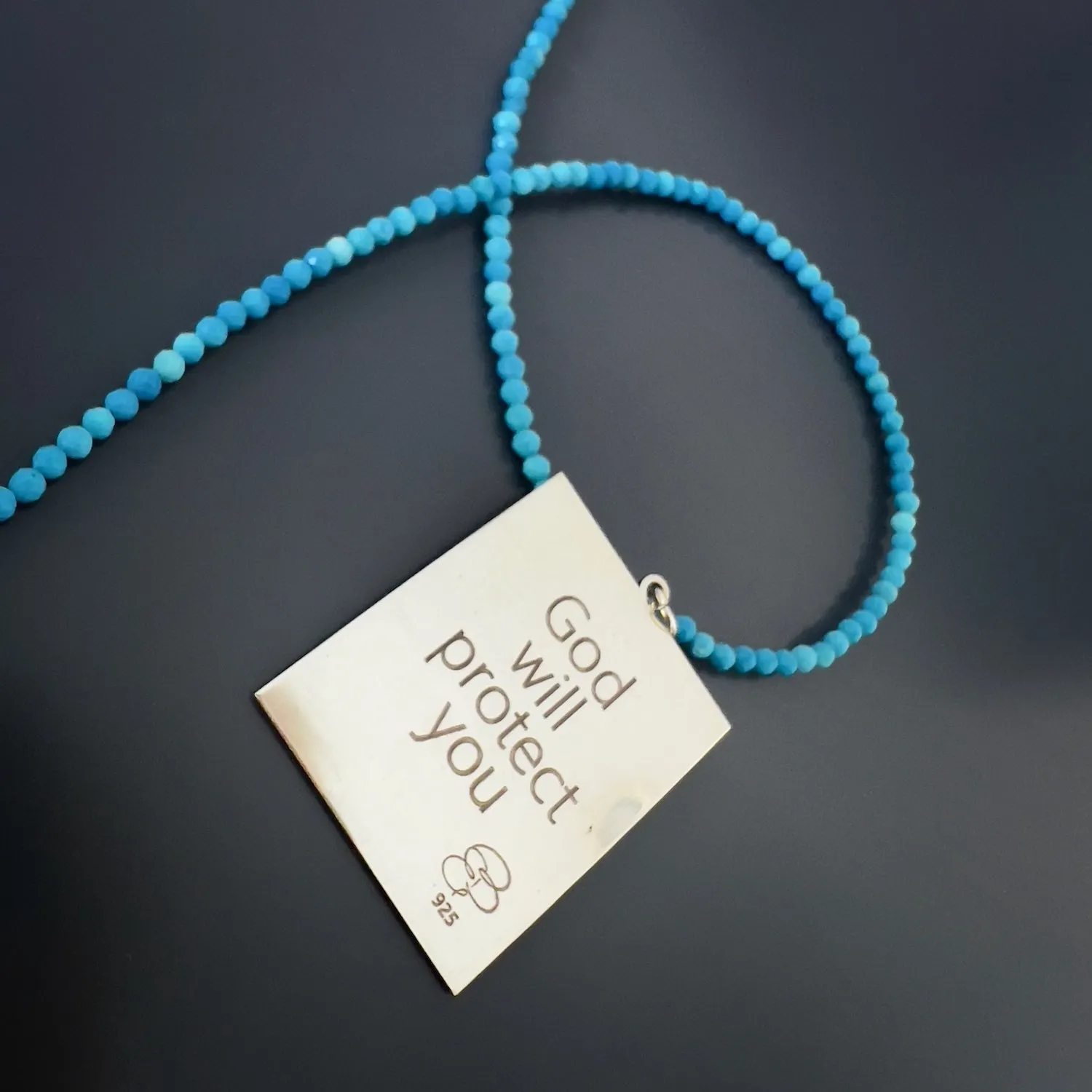 Sterling Silver I Am Always Protected Pendant Turquoise Stone Beaded Necklace