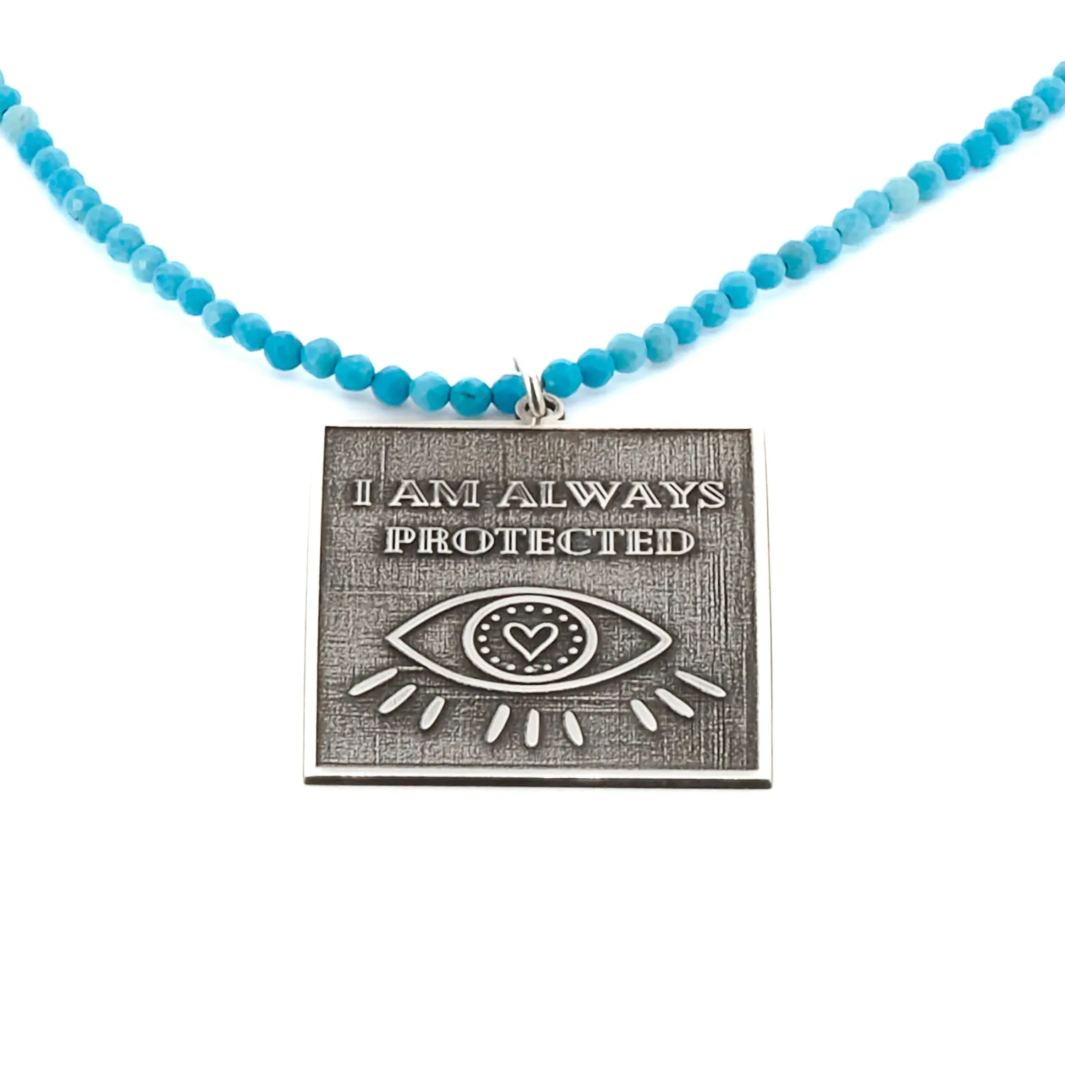 Sterling Silver I Am Always Protected Pendant Turquoise Stone Beaded Necklace