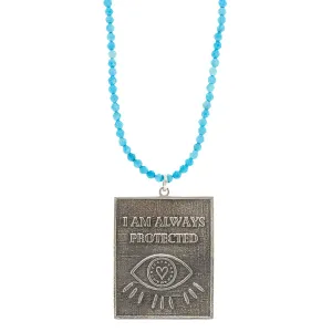 Sterling Silver I Am Always Protected Pendant Turquoise Stone Beaded Necklace
