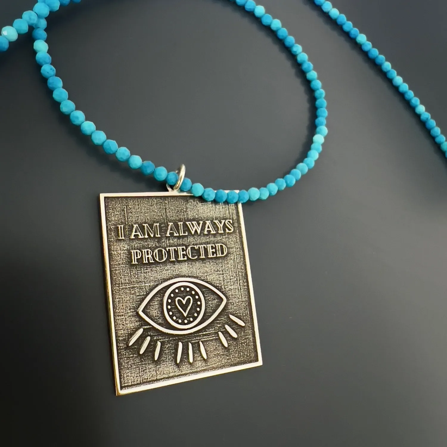 Sterling Silver I Am Always Protected Pendant Turquoise Stone Beaded Necklace