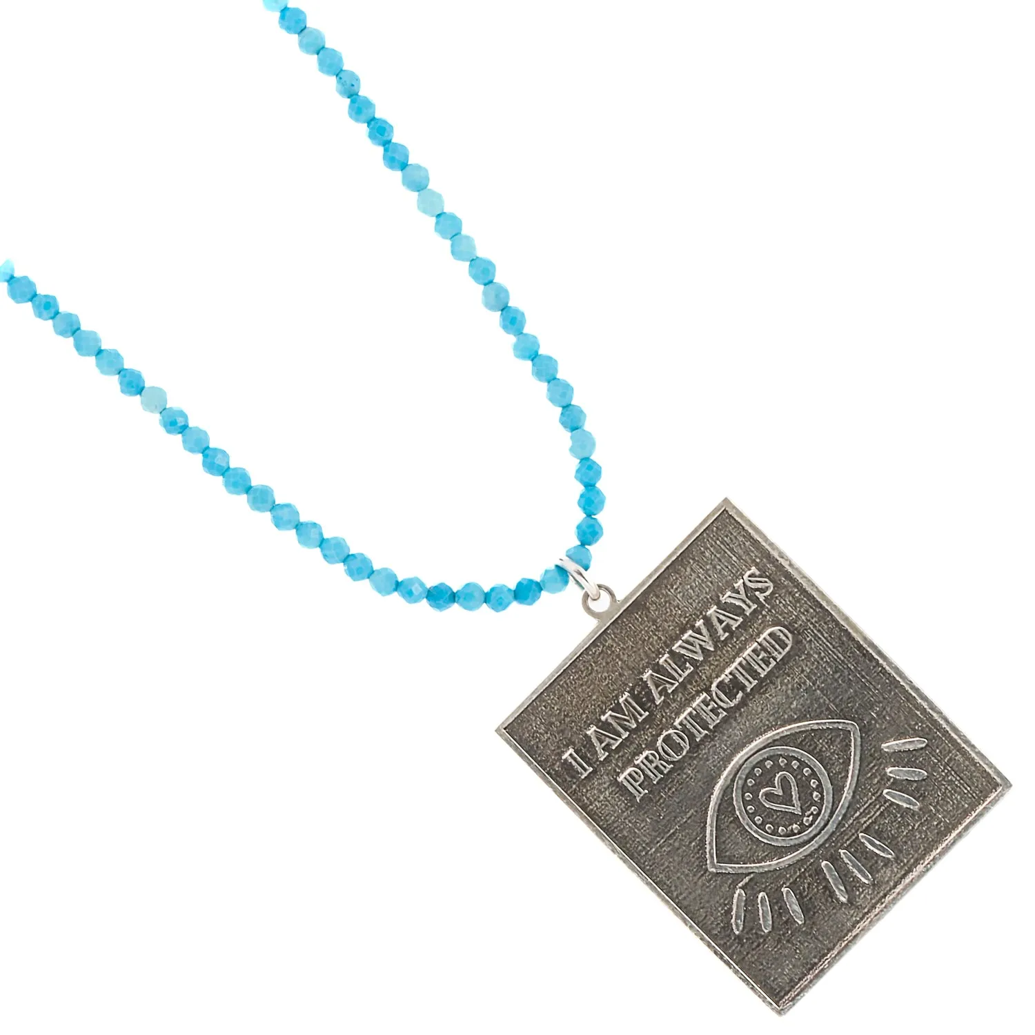Sterling Silver I Am Always Protected Pendant Turquoise Stone Beaded Necklace