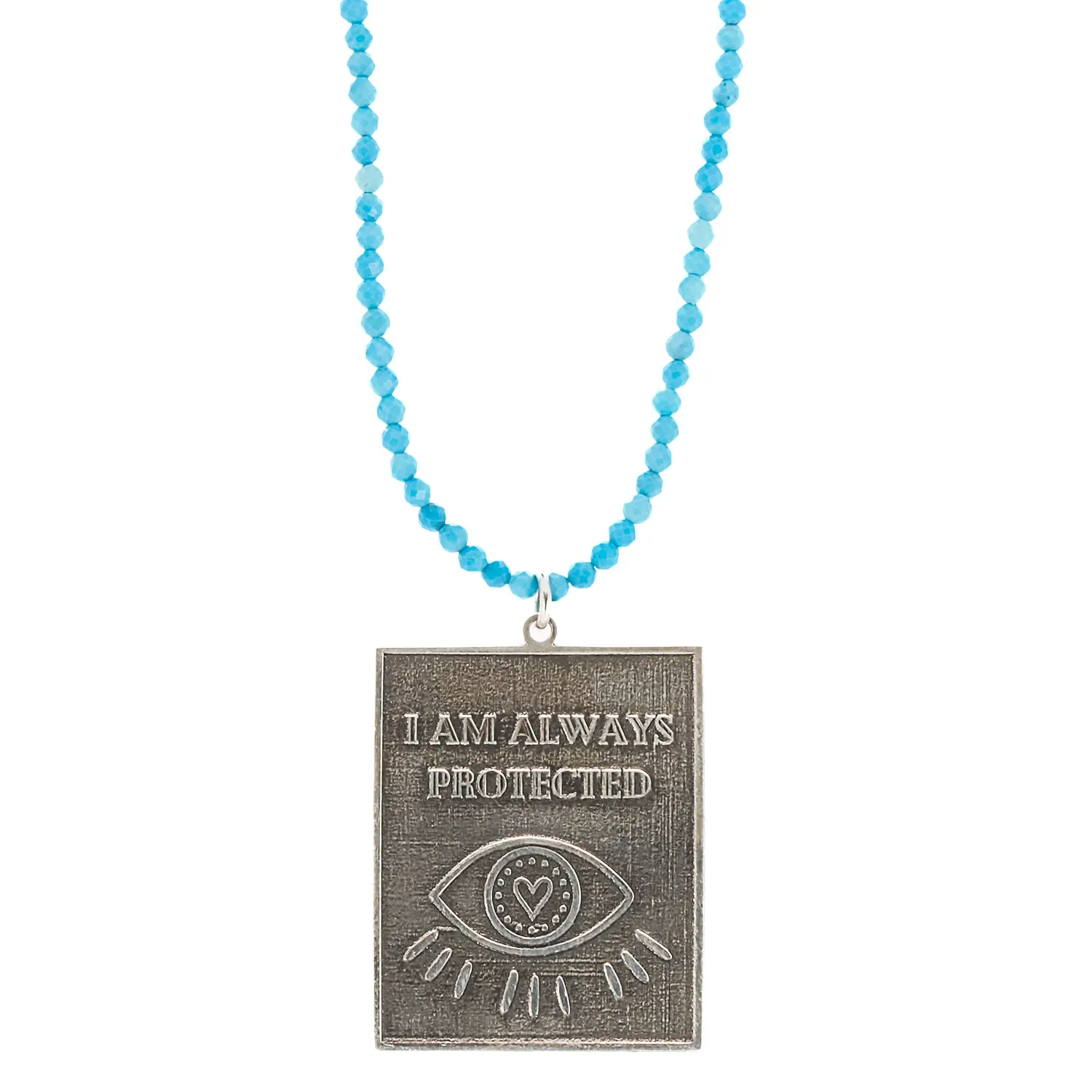 Sterling Silver I Am Always Protected Pendant Turquoise Stone Beaded Necklace