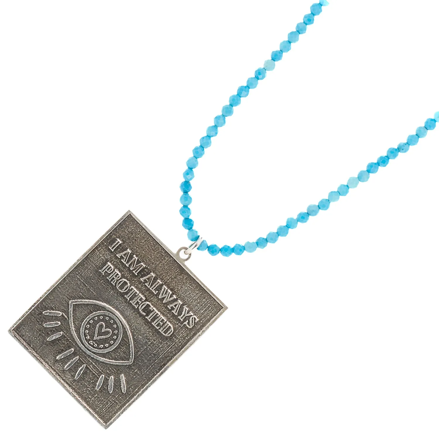 Sterling Silver I Am Always Protected Pendant Turquoise Stone Beaded Necklace