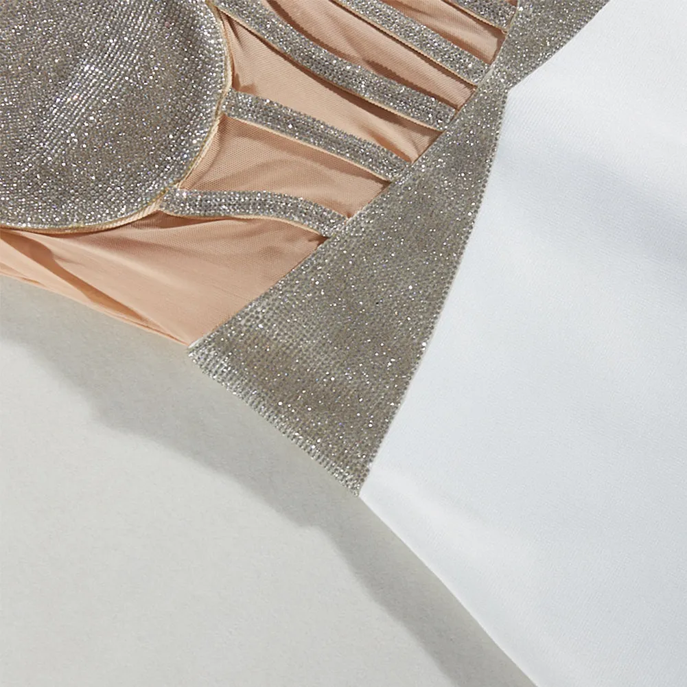 Strapless Sleeveless Rhinestone Midi Bandage Dress PZC2509