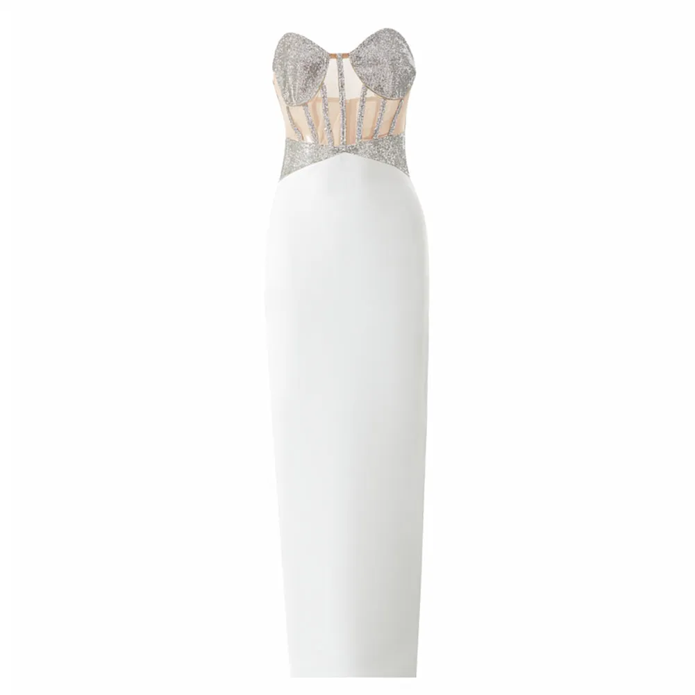 Strapless Sleeveless Rhinestone Midi Bandage Dress PZC2509