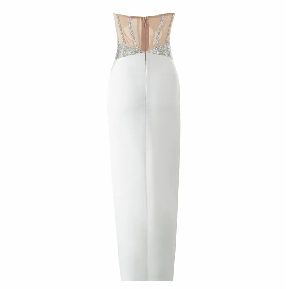 Strapless Sleeveless Rhinestone Midi Bandage Dress PZC2509
