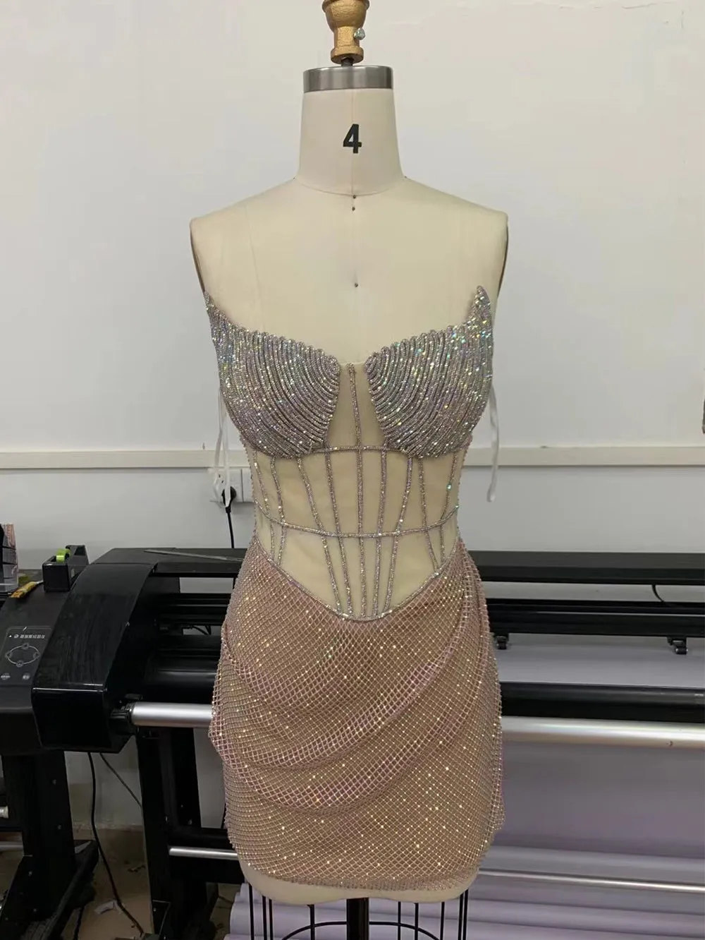 Strapless Sleeveless Rhinestone Mini Bodycon Dress HT3039