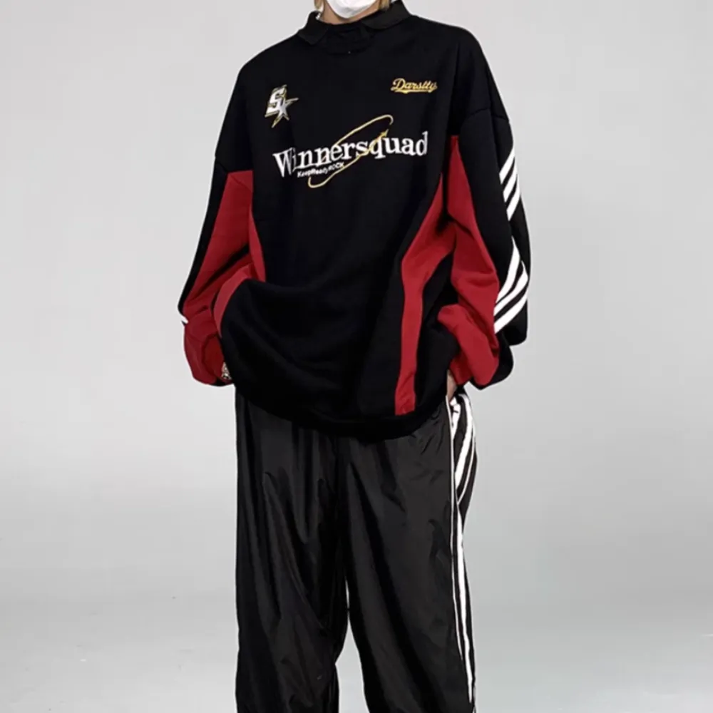 Street Color Contrast Embroidered Sweatshirt