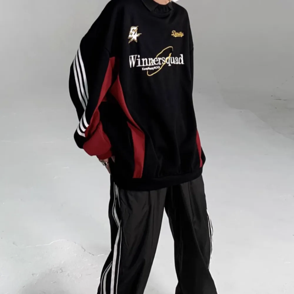 Street Color Contrast Embroidered Sweatshirt