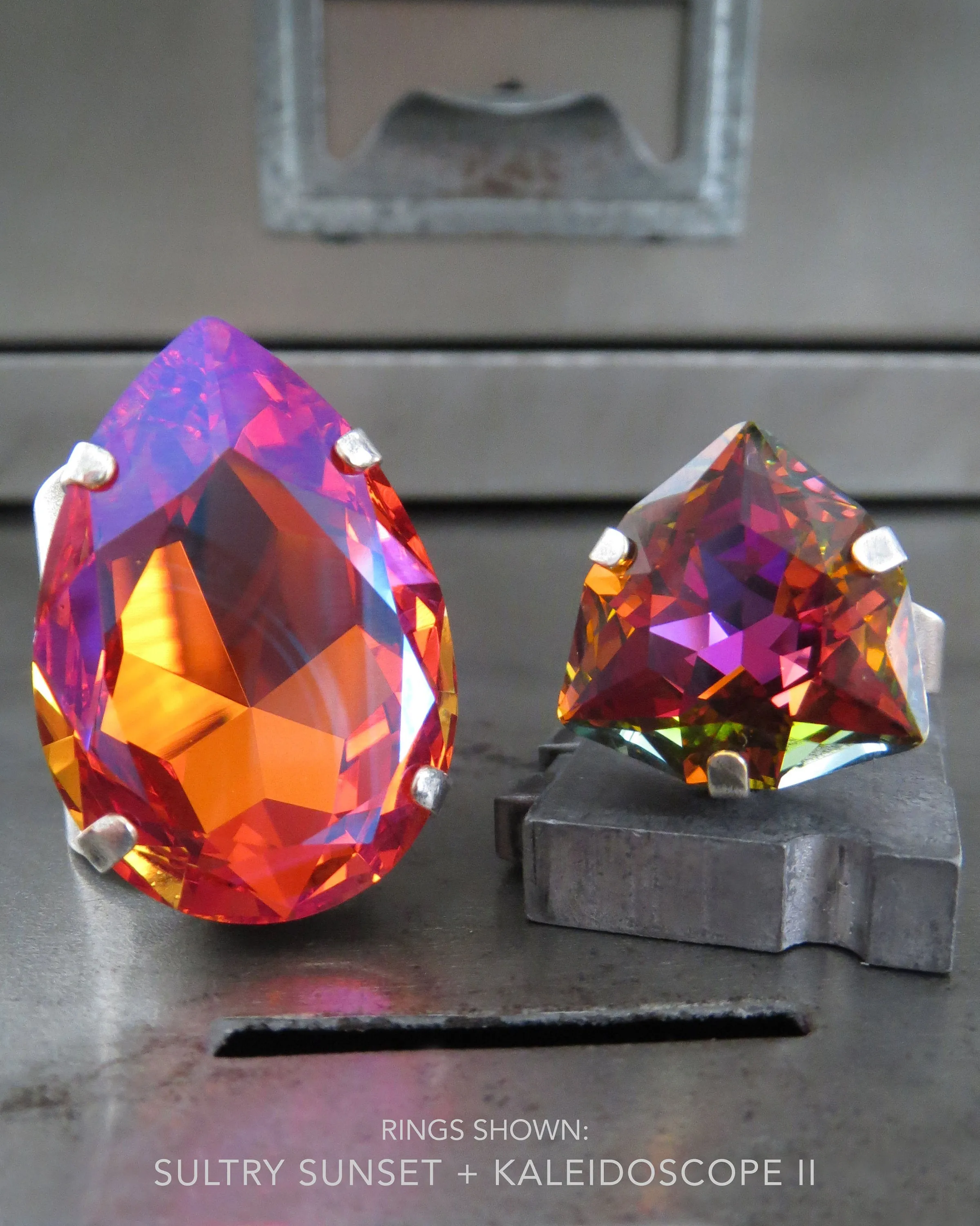 SULTRY SUNSET - Brilliant Orange & Hot Pink Crystal Ring