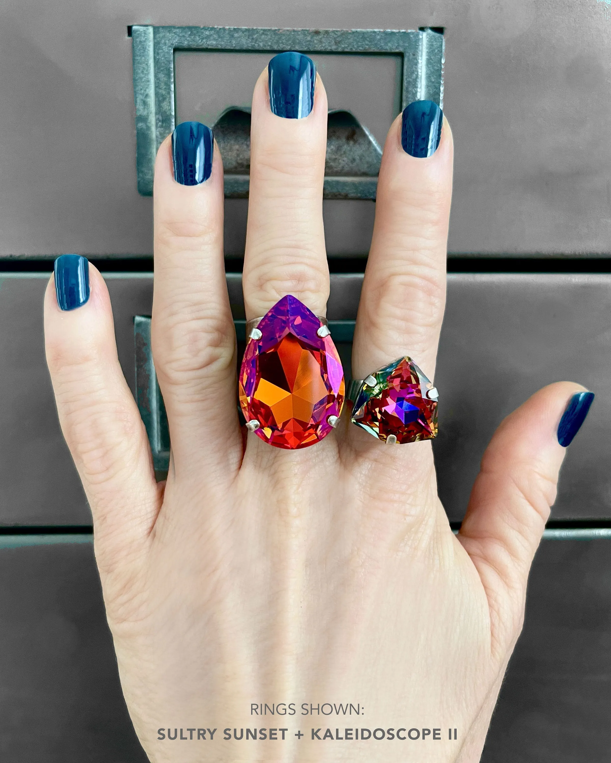 SULTRY SUNSET - Brilliant Orange & Hot Pink Crystal Ring