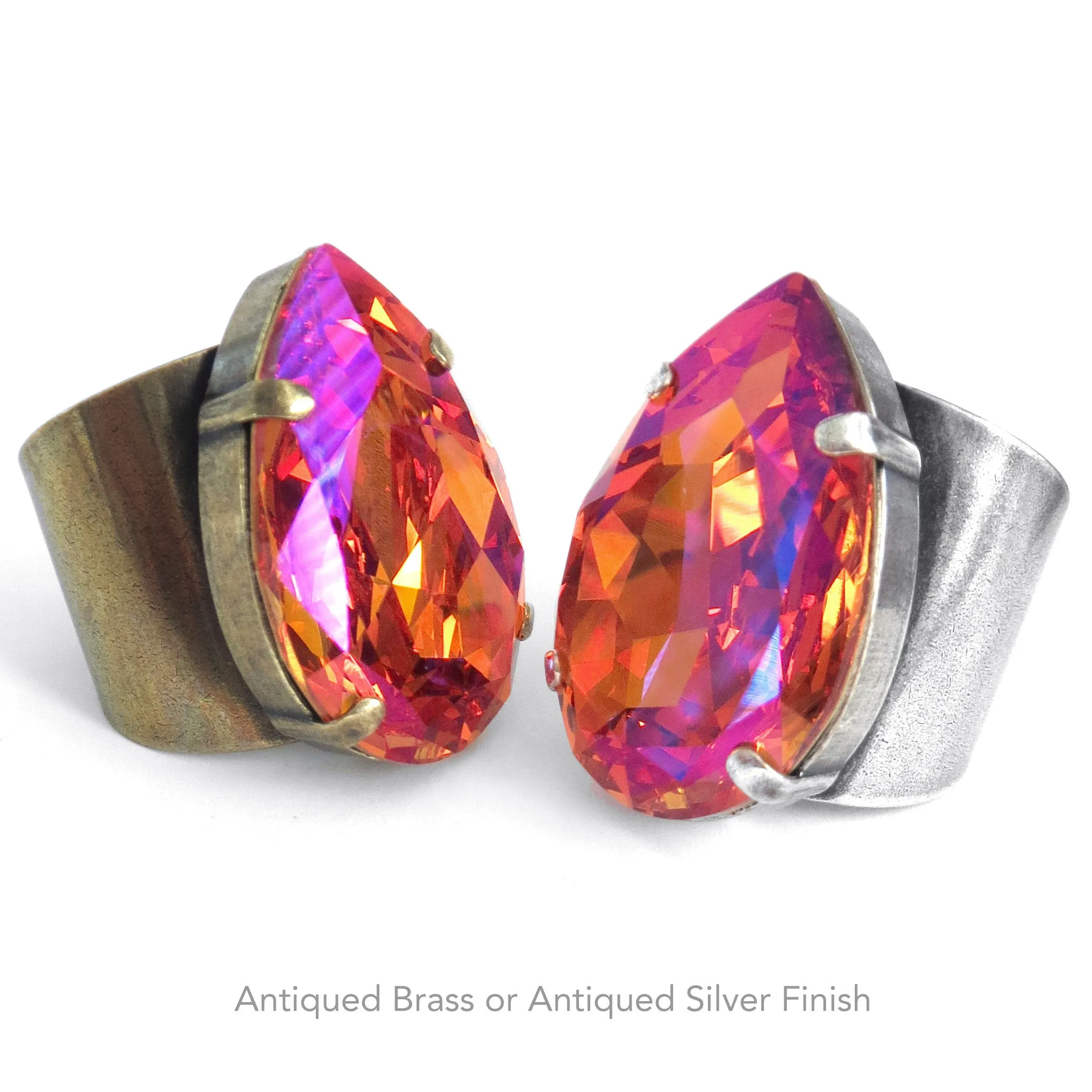 SULTRY SUNSET - Brilliant Orange & Hot Pink Crystal Ring