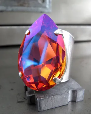 SULTRY SUNSET - Brilliant Orange & Hot Pink Crystal Ring