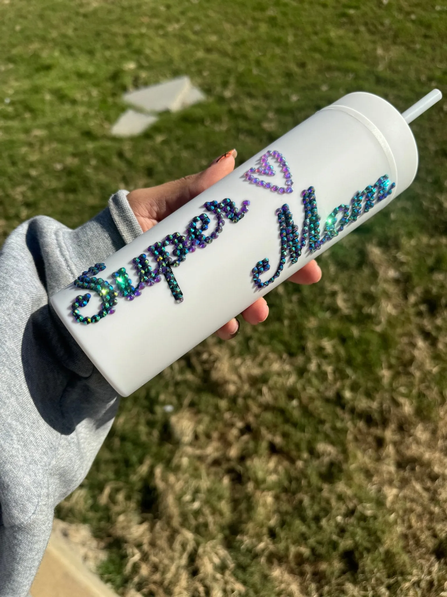 Super Mom Custom Rhinestone Skinny Tumbler Cup