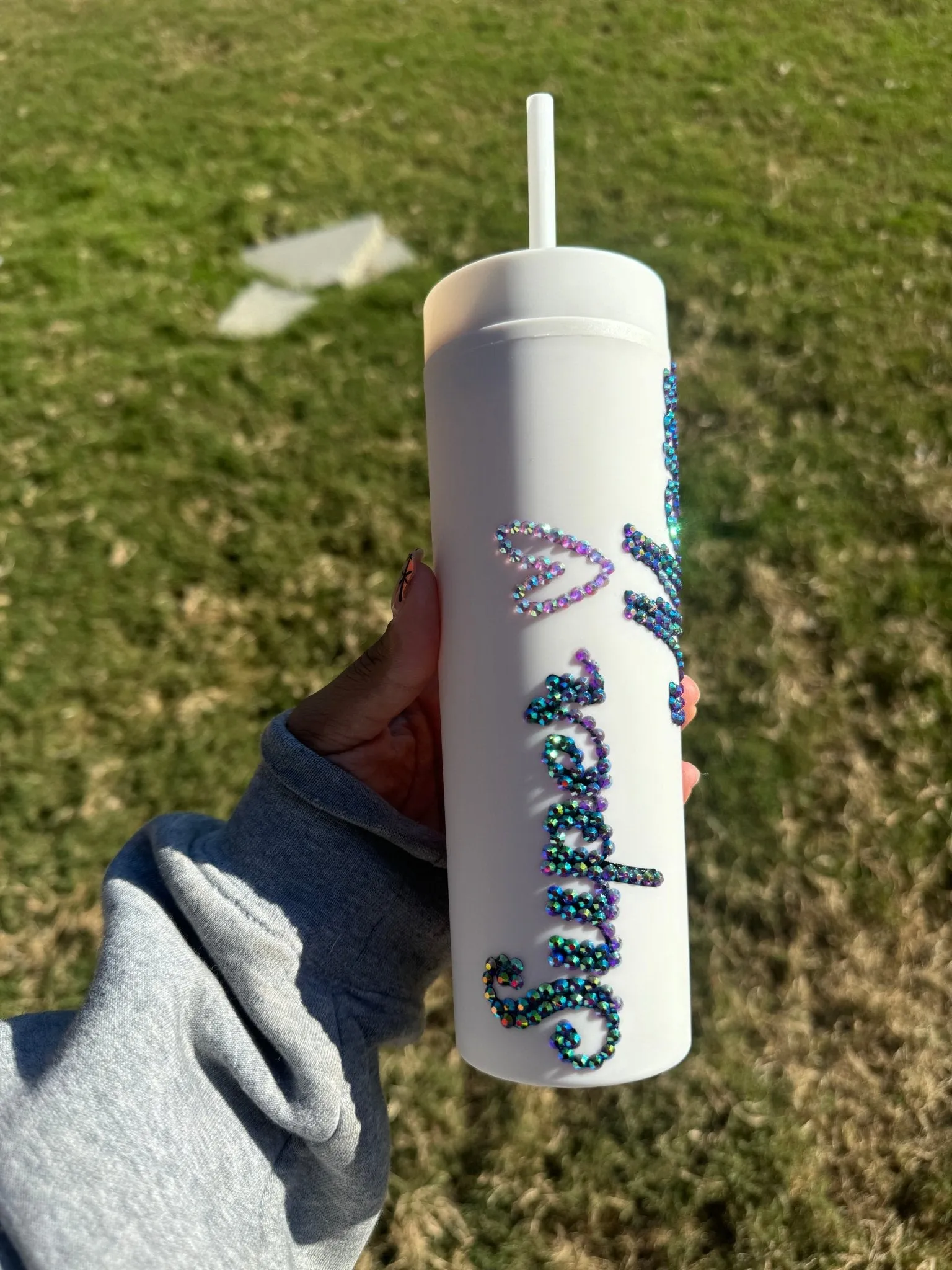 Super Mom Custom Rhinestone Skinny Tumbler Cup