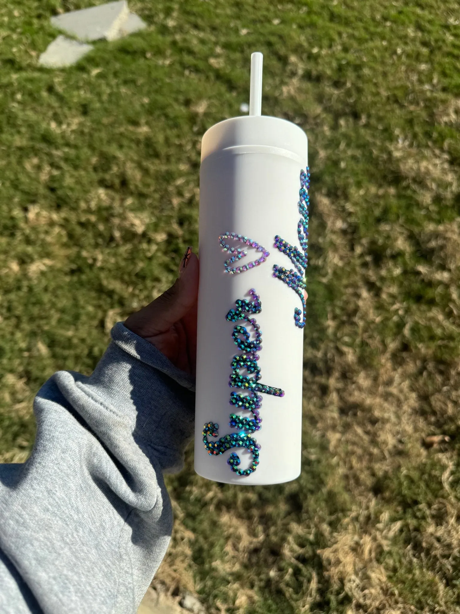 Super Mom Custom Rhinestone Skinny Tumbler Cup