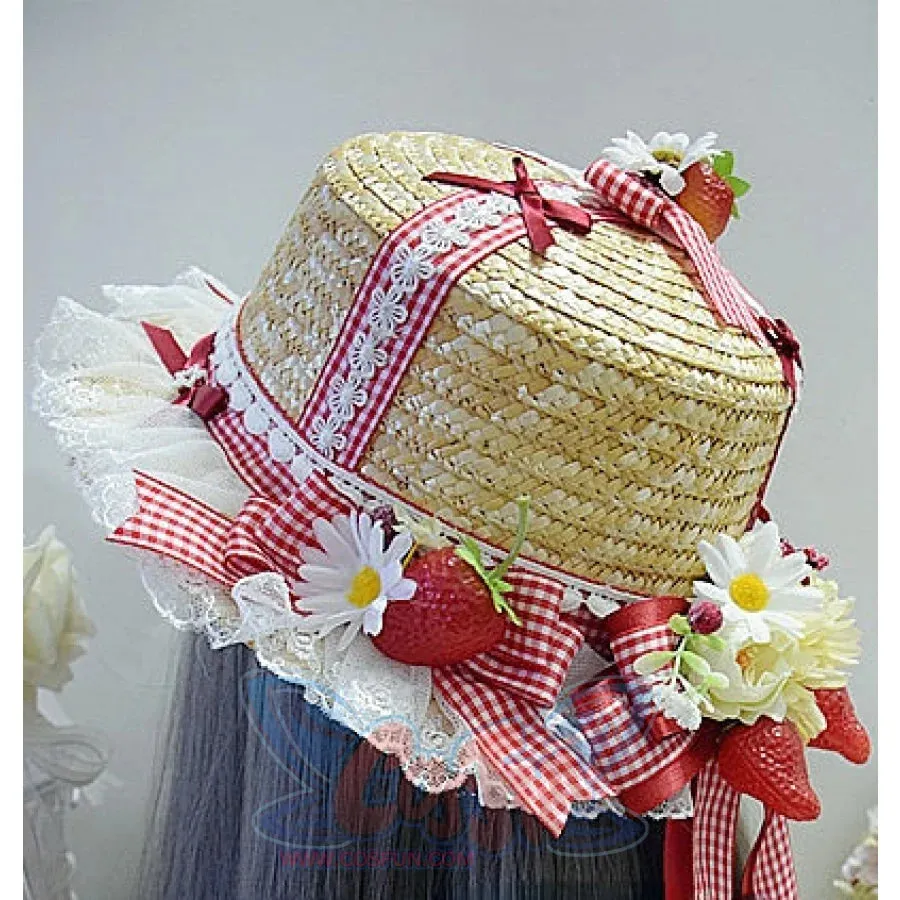 Sweet and Lovely Lolita Strawberry Straw Hat Sets S22667