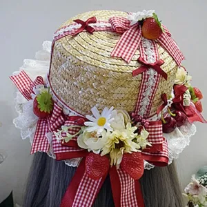 Sweet and Lovely Lolita Strawberry Straw Hat Sets S22667