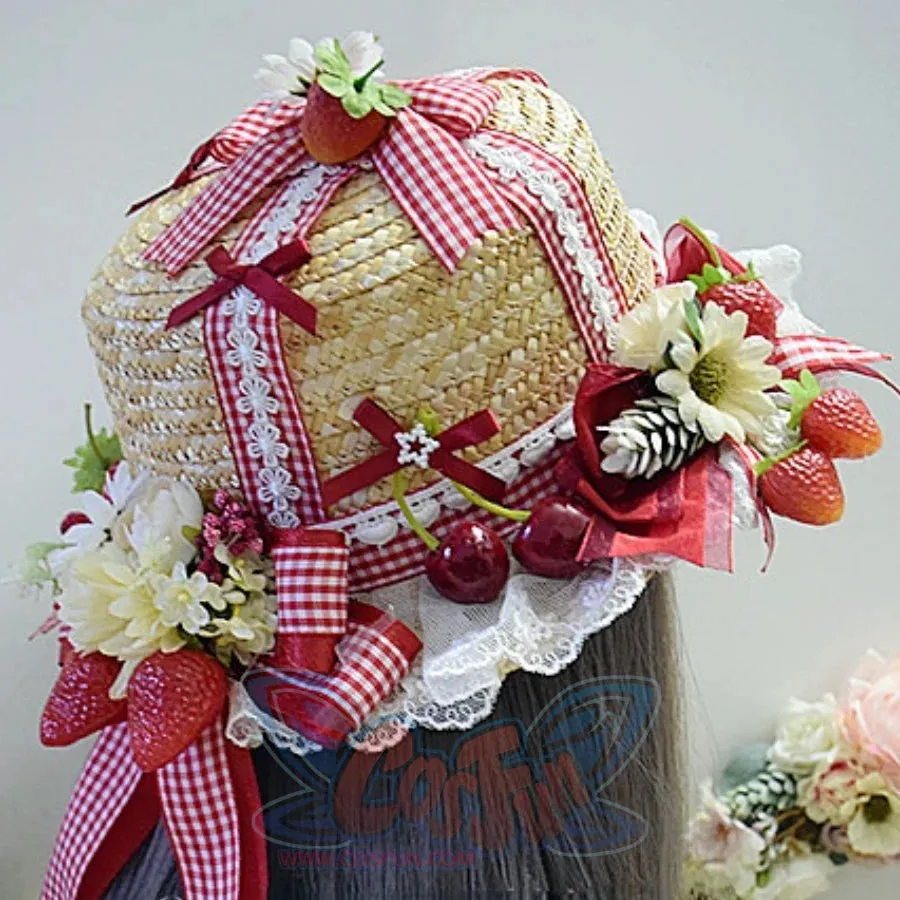 Sweet and Lovely Lolita Strawberry Straw Hat Sets S22667