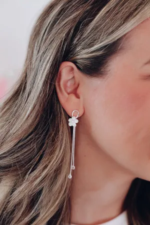 Sweet Beginnings Floral Ribbon Earrings - Silver