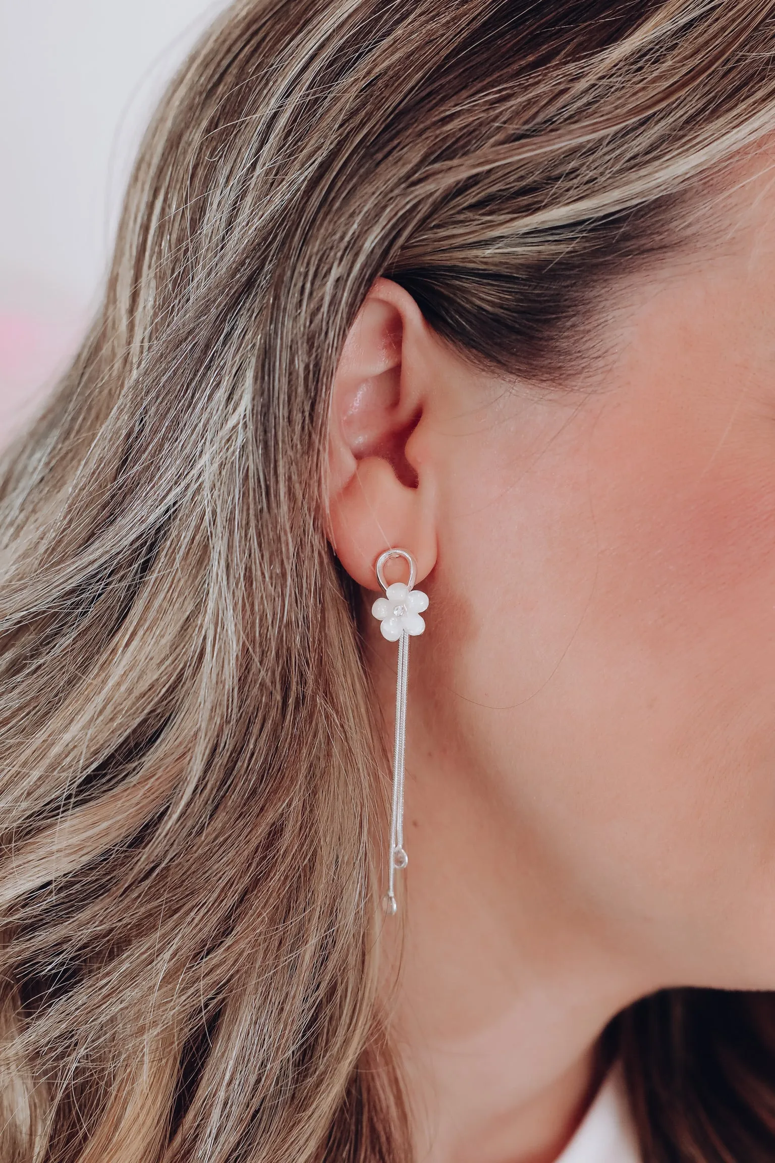 Sweet Beginnings Floral Ribbon Earrings - Silver