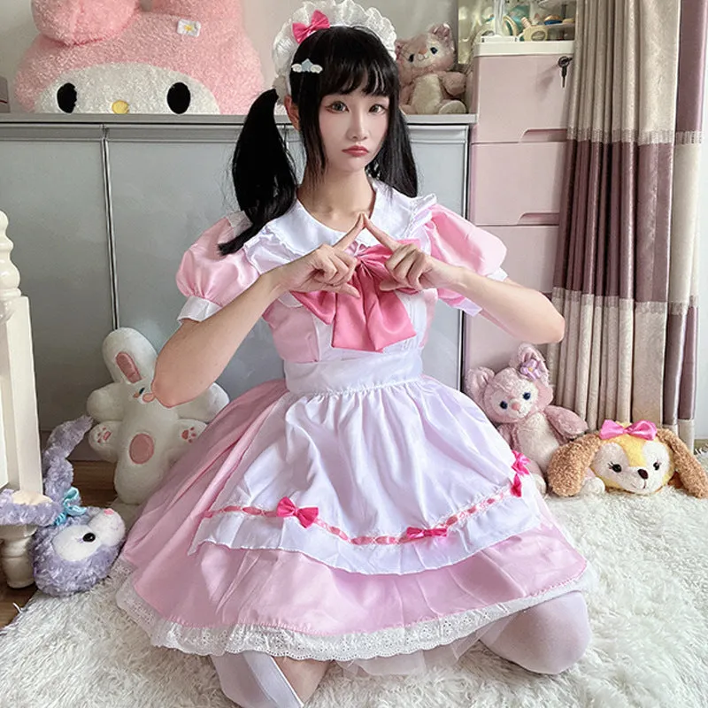 Sweet Japanese Bow Lace Maid Dress