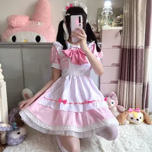 Sweet Japanese Bow Lace Maid Dress