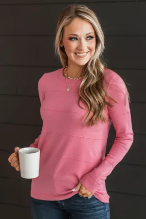 Sweet Kisses Striped Knit Sweater- Pink