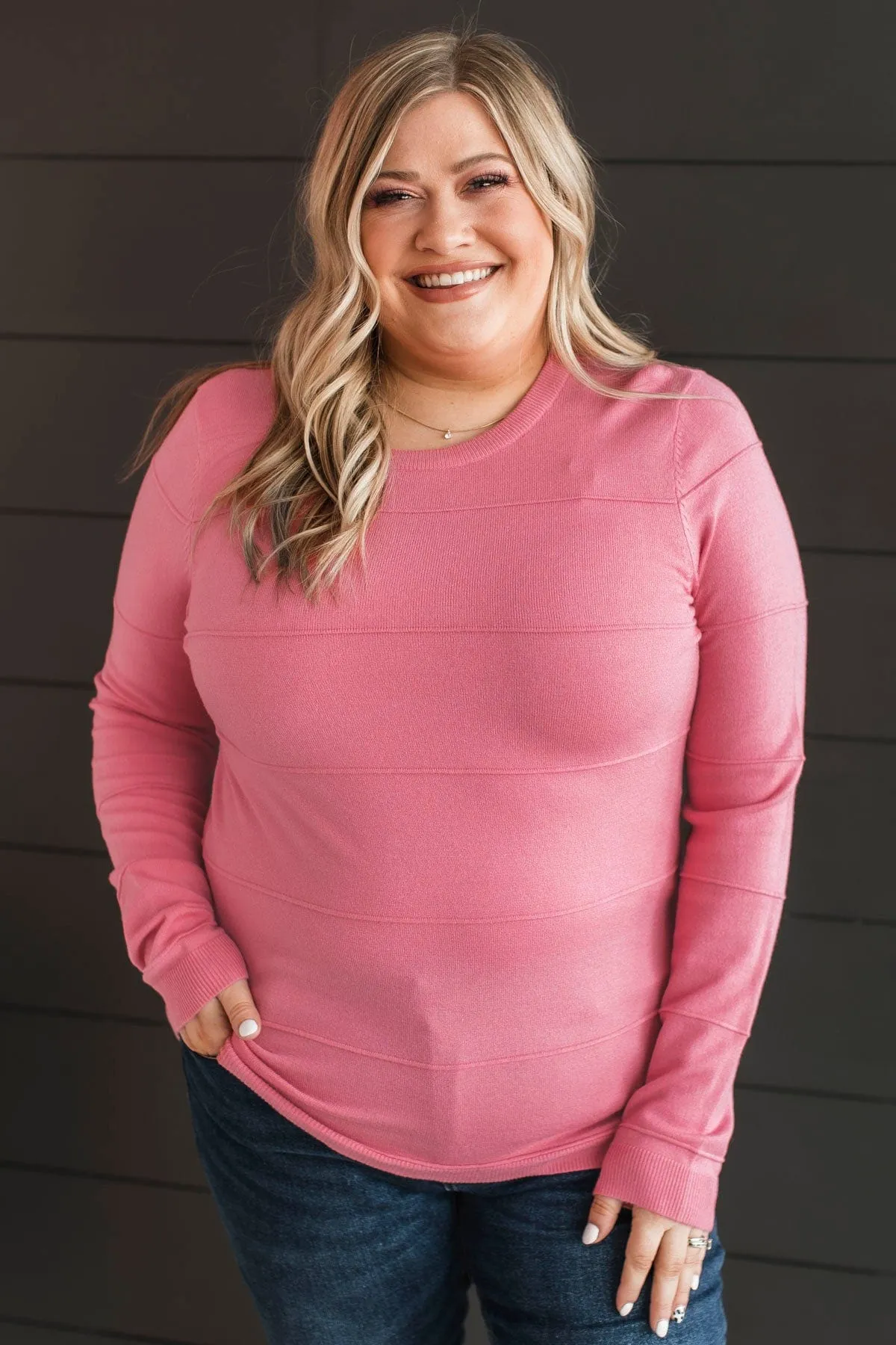Sweet Kisses Striped Knit Sweater- Pink