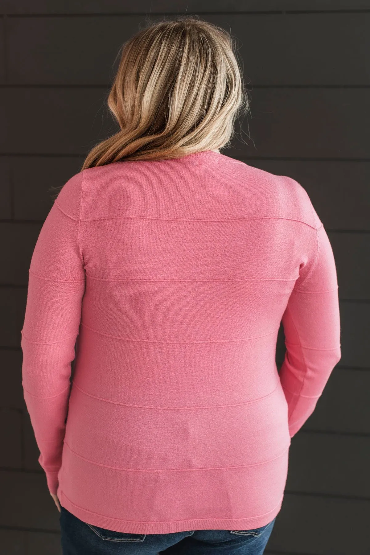 Sweet Kisses Striped Knit Sweater- Pink