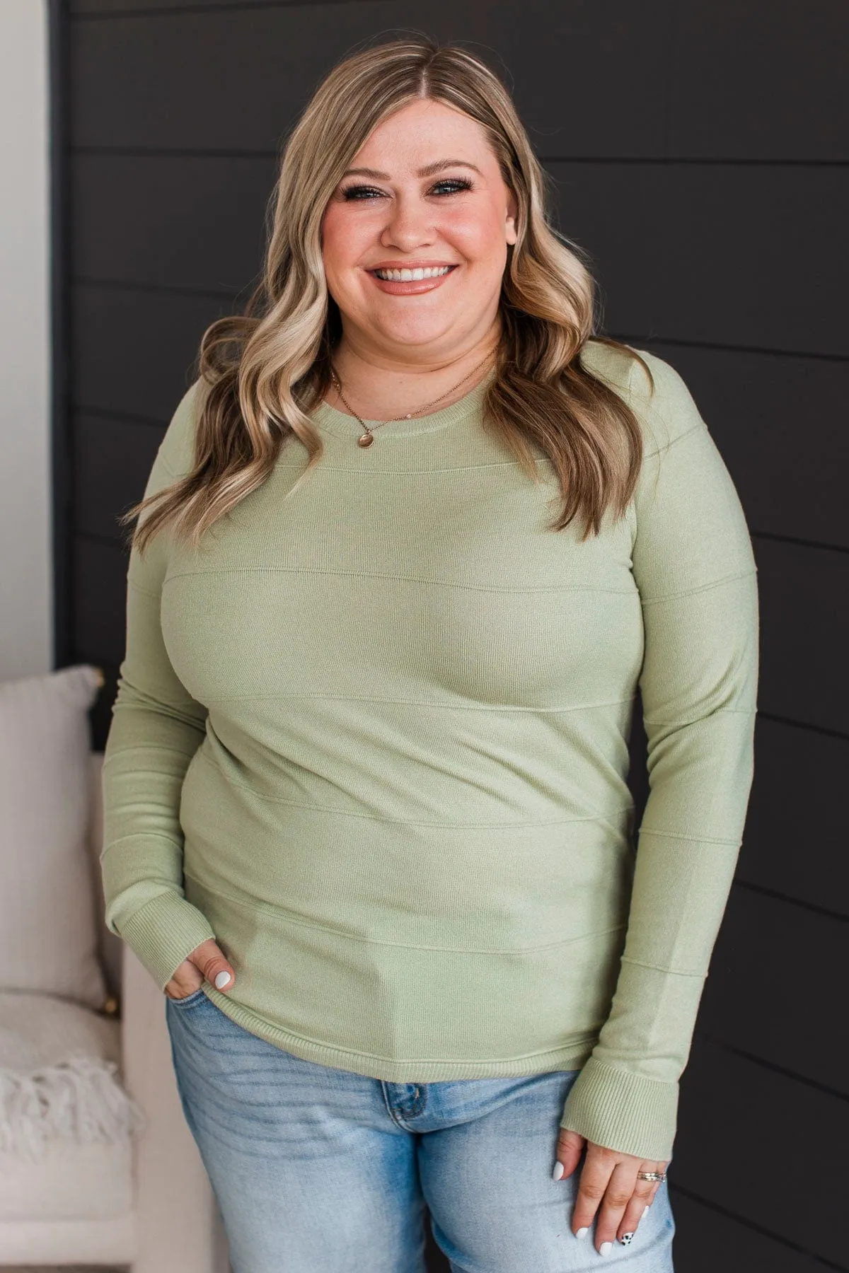 Sweet Kisses Striped Knit Sweater- Sage