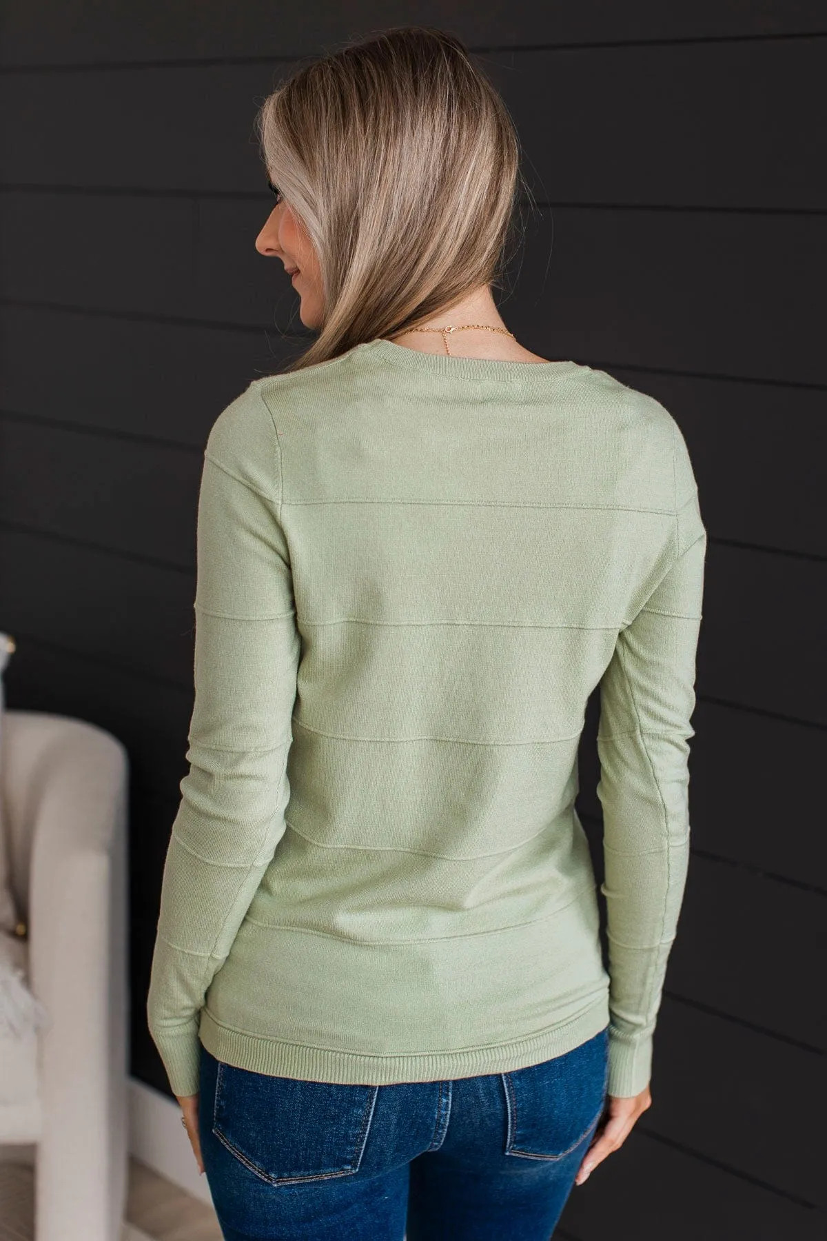 Sweet Kisses Striped Knit Sweater- Sage