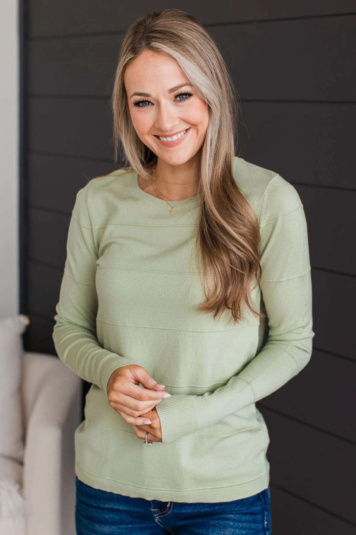 Sweet Kisses Striped Knit Sweater- Sage