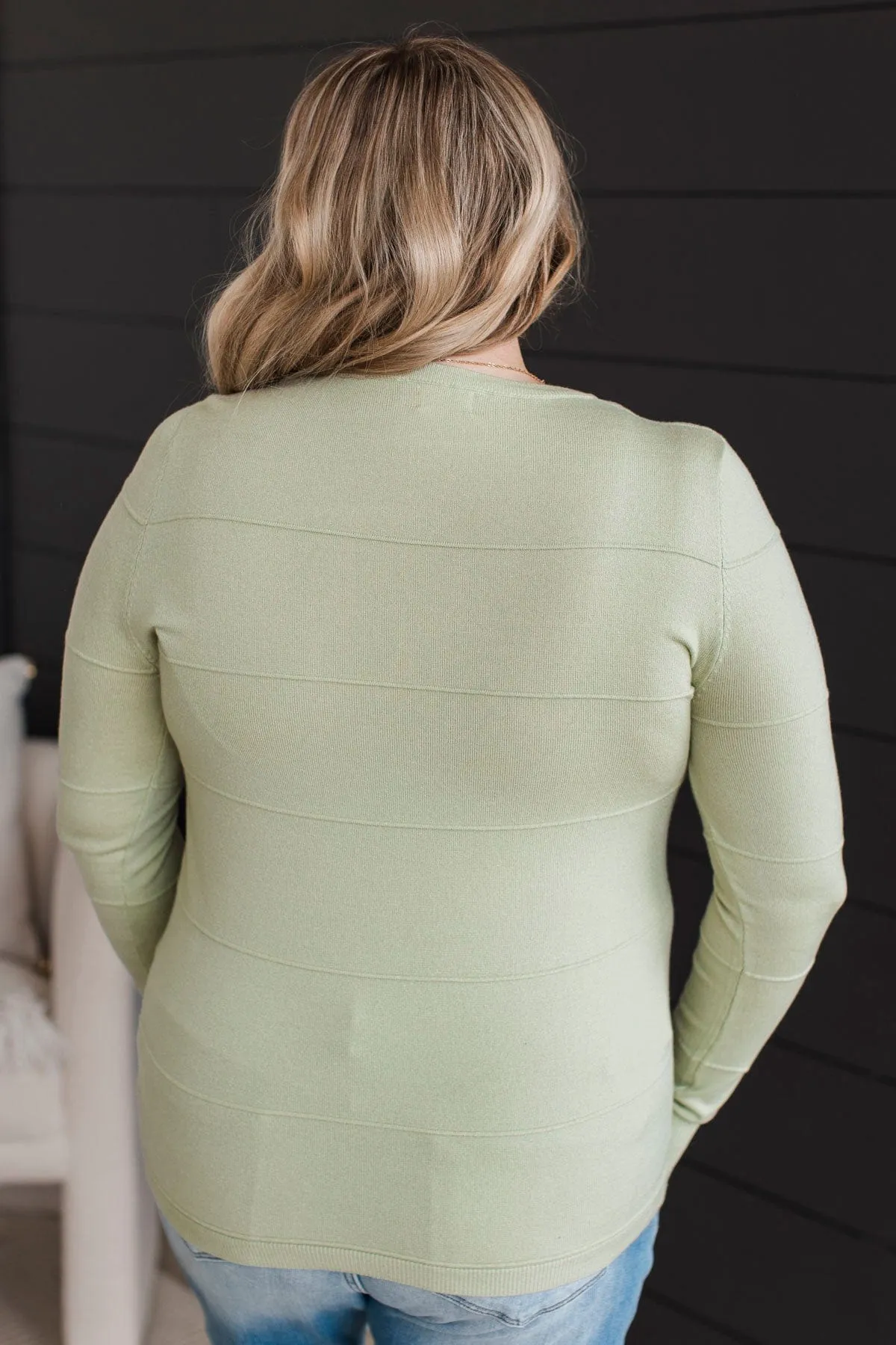 Sweet Kisses Striped Knit Sweater- Sage