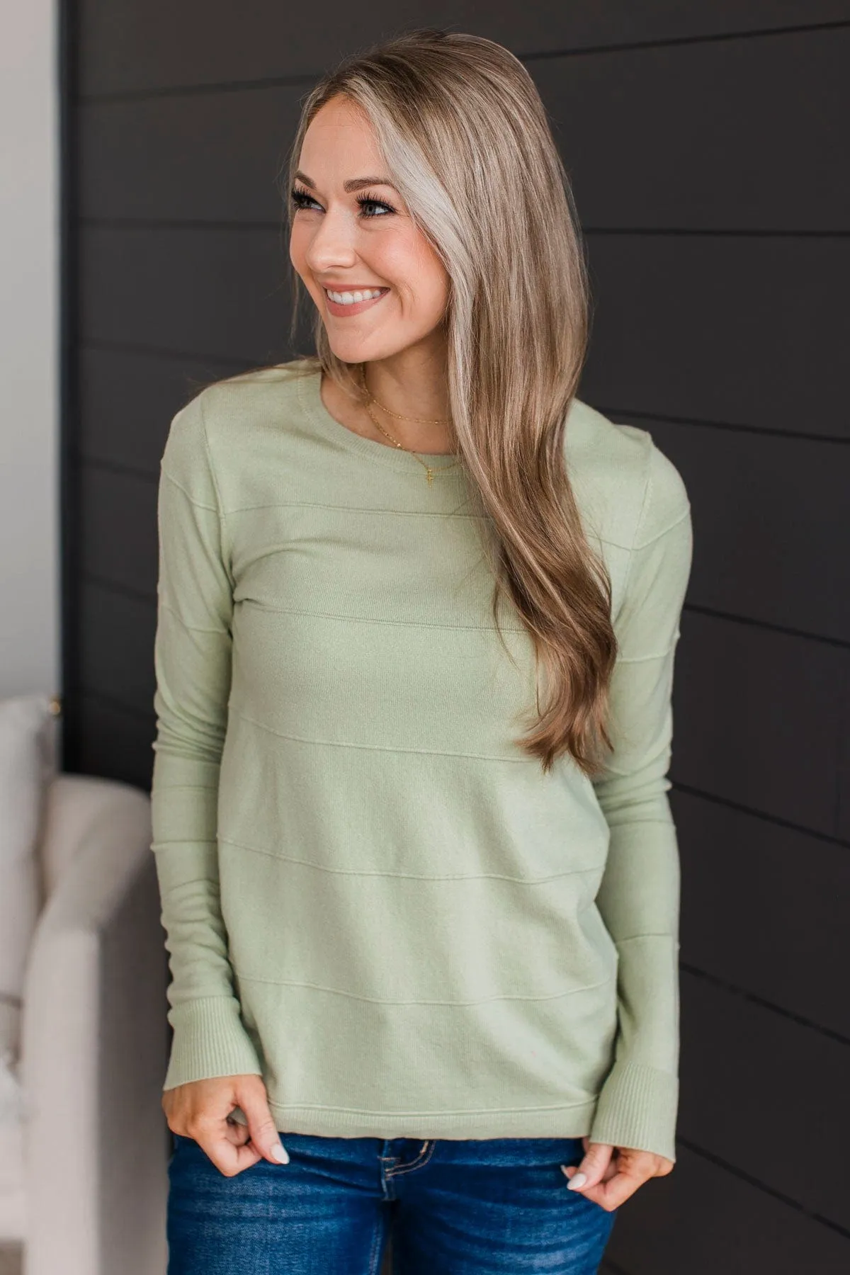 Sweet Kisses Striped Knit Sweater- Sage
