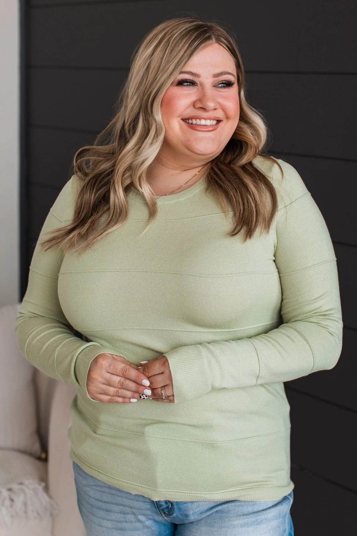 Sweet Kisses Striped Knit Sweater- Sage