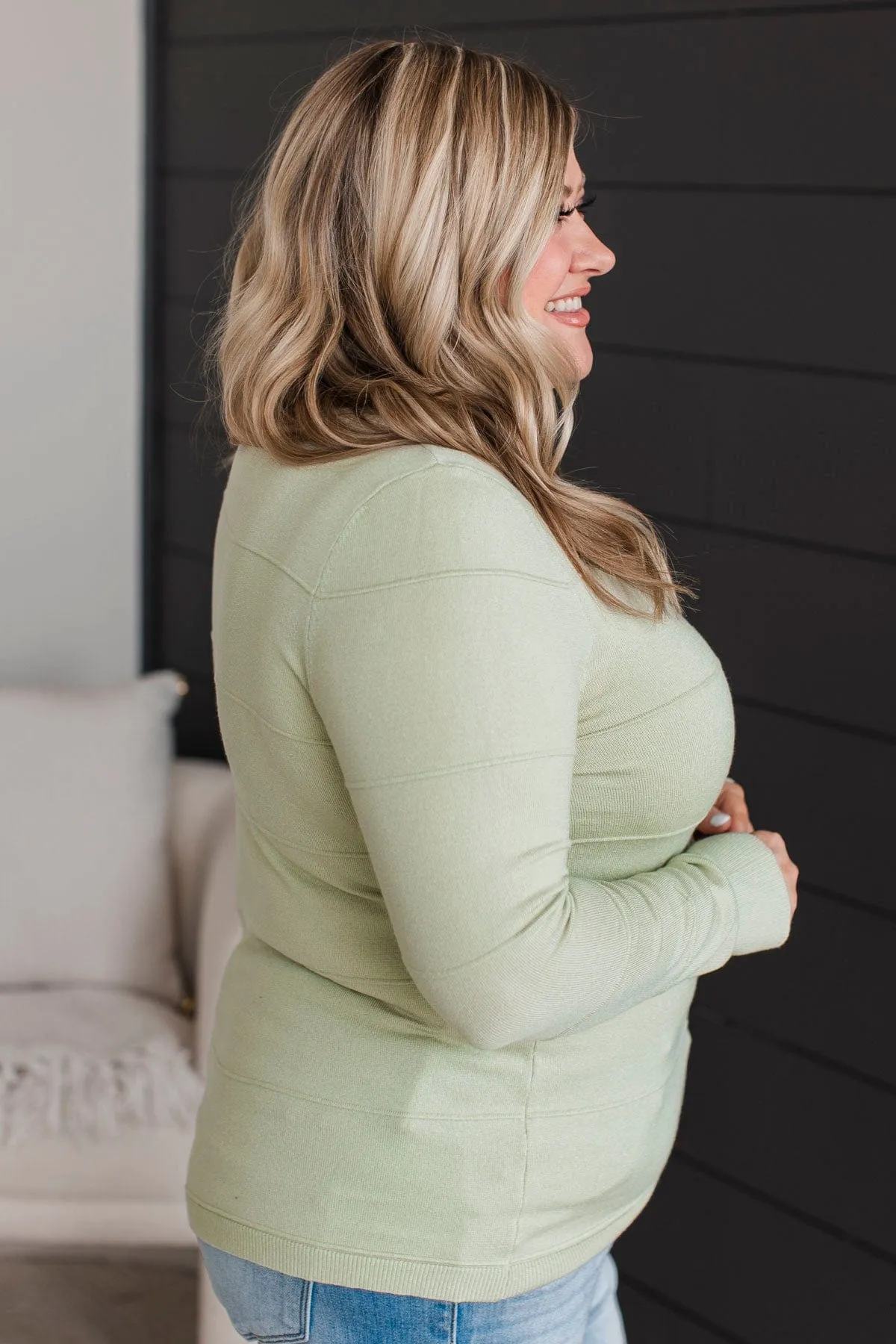Sweet Kisses Striped Knit Sweater- Sage