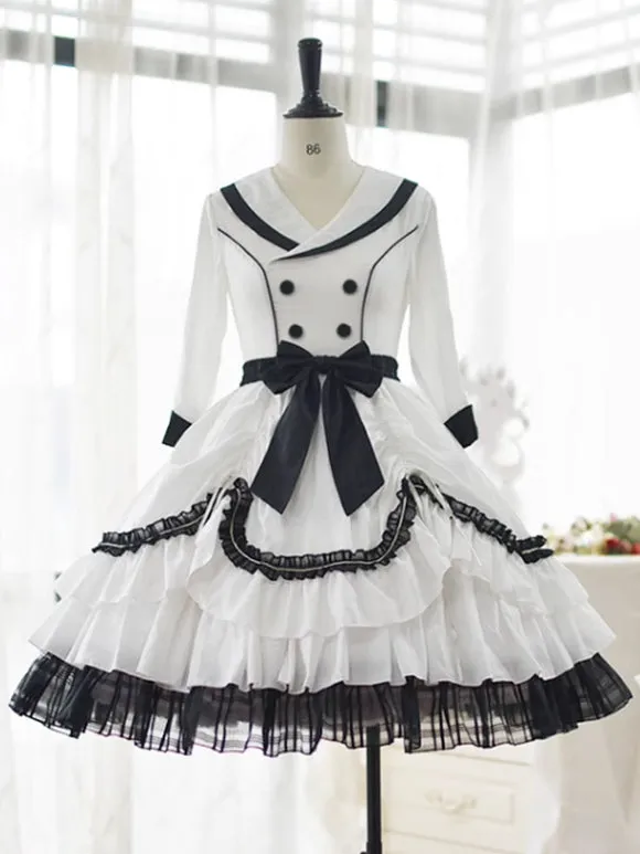 Sweet Lolita Dress Polyester 3/4 Length Sleeves Ruffles Sweet Dress Lolita Dress