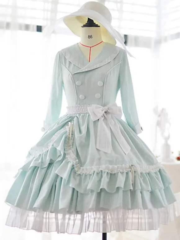 Sweet Lolita Dress Polyester 3/4 Length Sleeves Ruffles Sweet Dress Lolita Dress