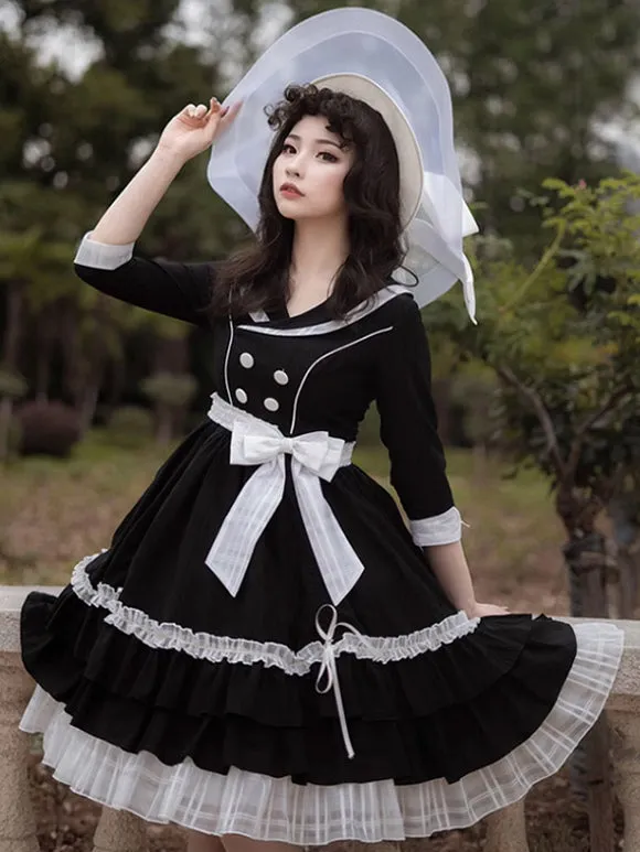 Sweet Lolita Dress Polyester 3/4 Length Sleeves Ruffles Sweet Dress Lolita Dress