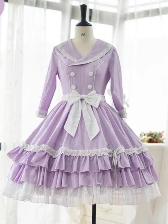 Sweet Lolita Dress Polyester 3/4 Length Sleeves Ruffles Sweet Dress Lolita Dress