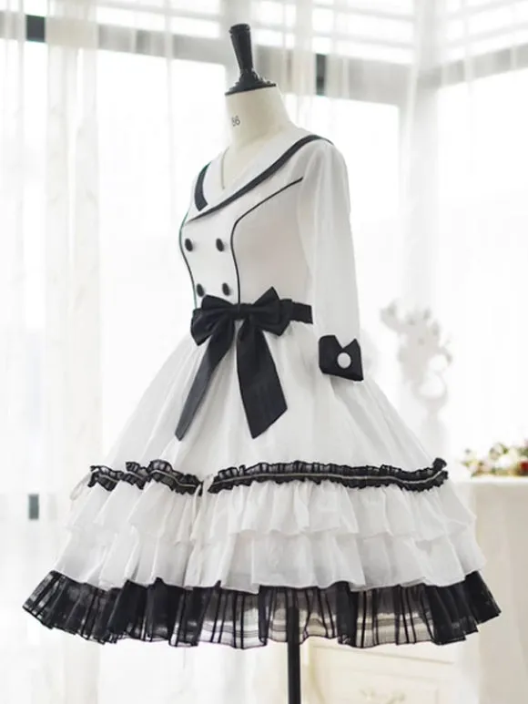 Sweet Lolita Dress Polyester 3/4 Length Sleeves Ruffles Sweet Dress Lolita Dress