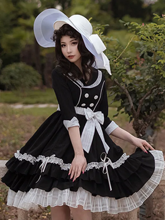 Sweet Lolita Dress Polyester 3/4 Length Sleeves Ruffles Sweet Dress Lolita Dress