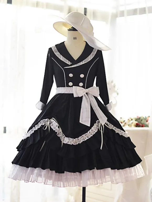 Sweet Lolita Dress Polyester 3/4 Length Sleeves Ruffles Sweet Dress Lolita Dress