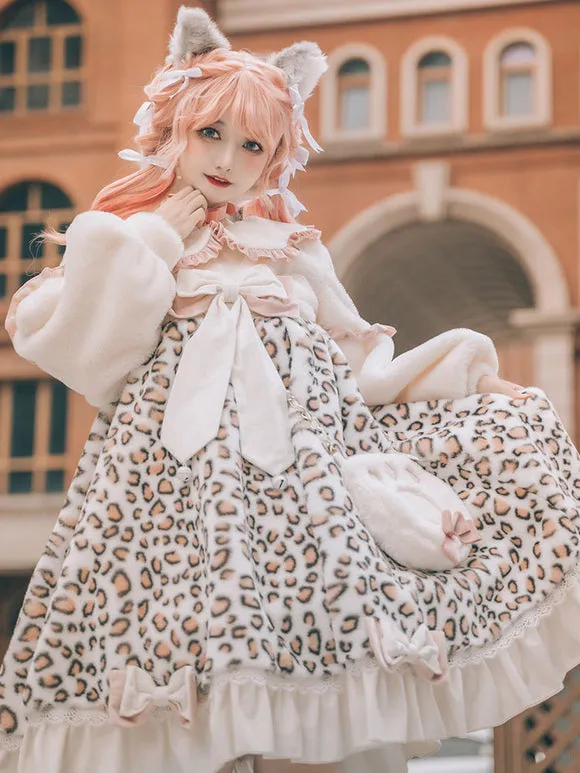Sweet Lolita Dress Polyester Long Sleeves Bows Ruffles Polyester Pink Lolita Dress