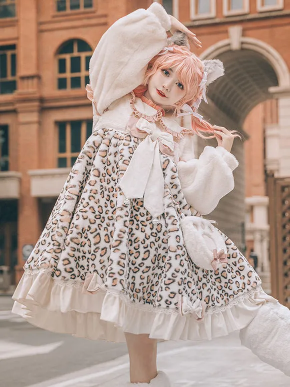 Sweet Lolita Dress Polyester Long Sleeves Bows Ruffles Polyester Pink Lolita Dress