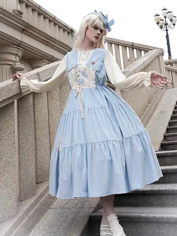Sweet Lolita Dress Polyester Long Sleeves Dress Pastoral Style Lolita Dress