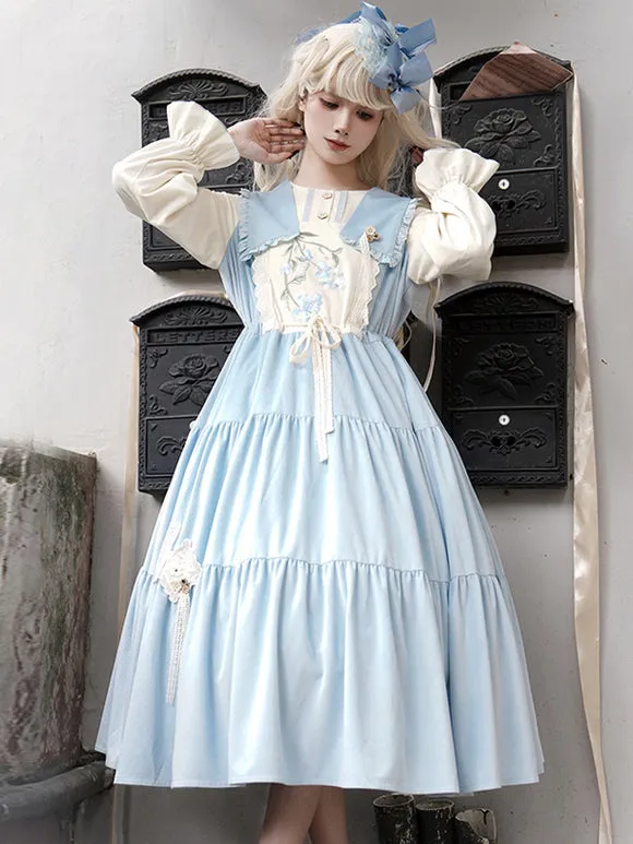 Sweet Lolita Dress Polyester Long Sleeves Dress Pastoral Style Lolita Dress