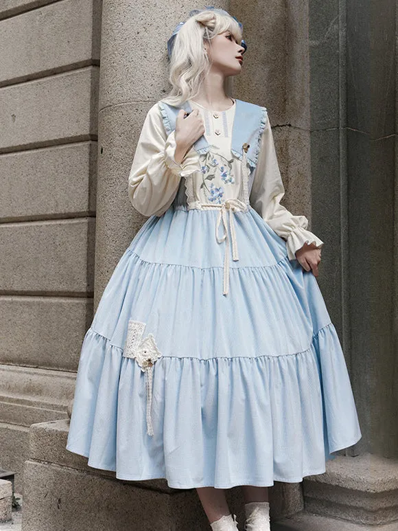 Sweet Lolita Dress Polyester Long Sleeves Dress Pastoral Style Lolita Dress